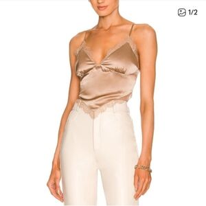 Cami NYC Kia 100% Silk Camisole with Lace Trim and Back Tie Closure in Nude. L